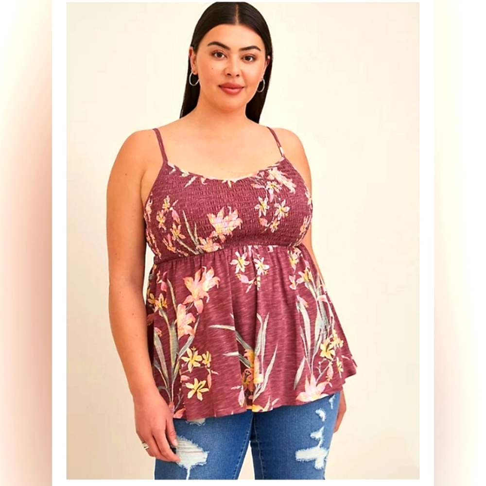TORRID Smocked Mesh Babydoll Tank